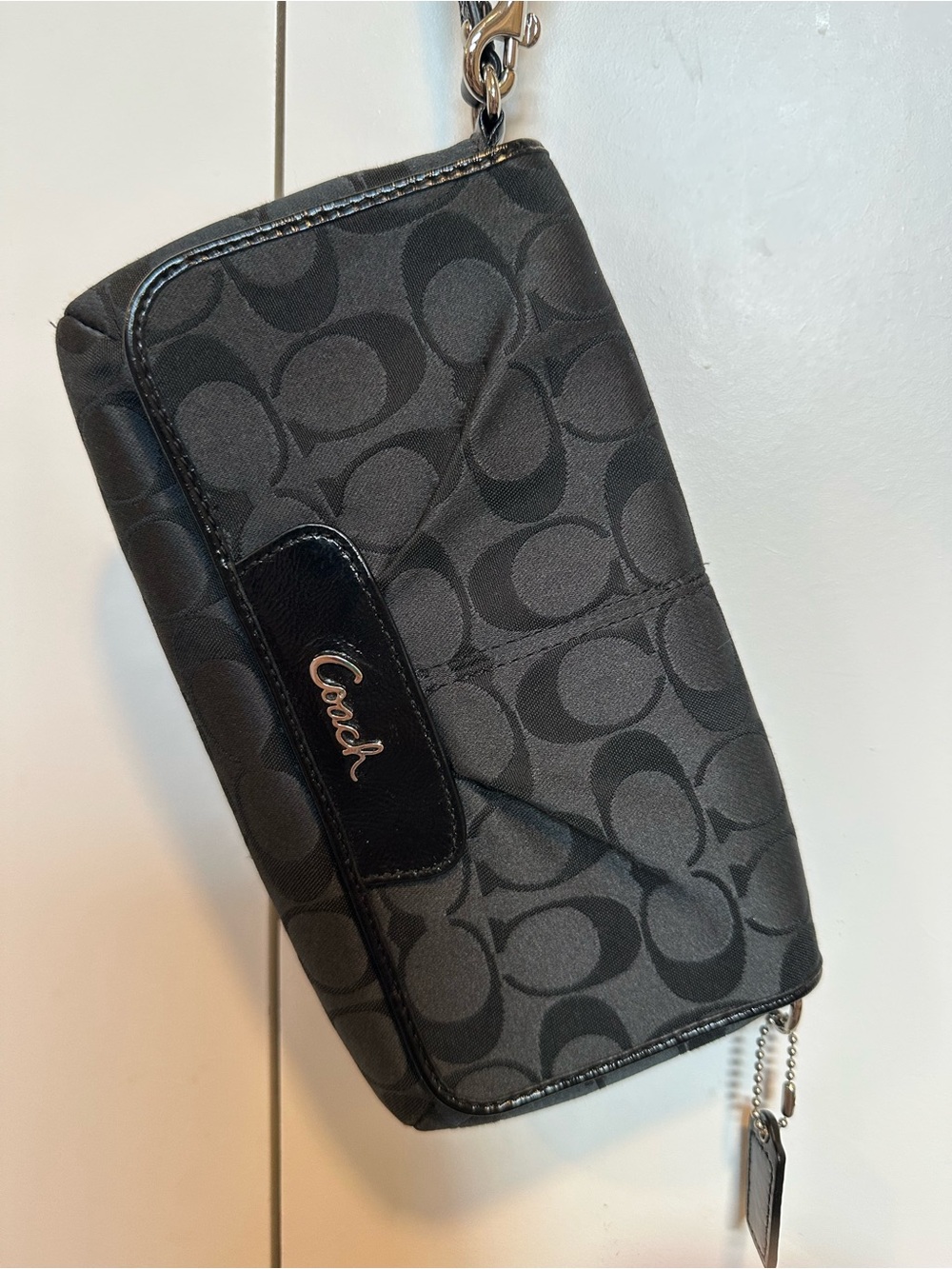 Coach Vintage Ashley Signature Flap Wallet Clutch Black Silver